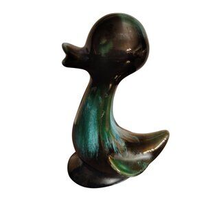 Blue Mountain Pottery Duck Green Teal Black Glaze, 5.5" READ